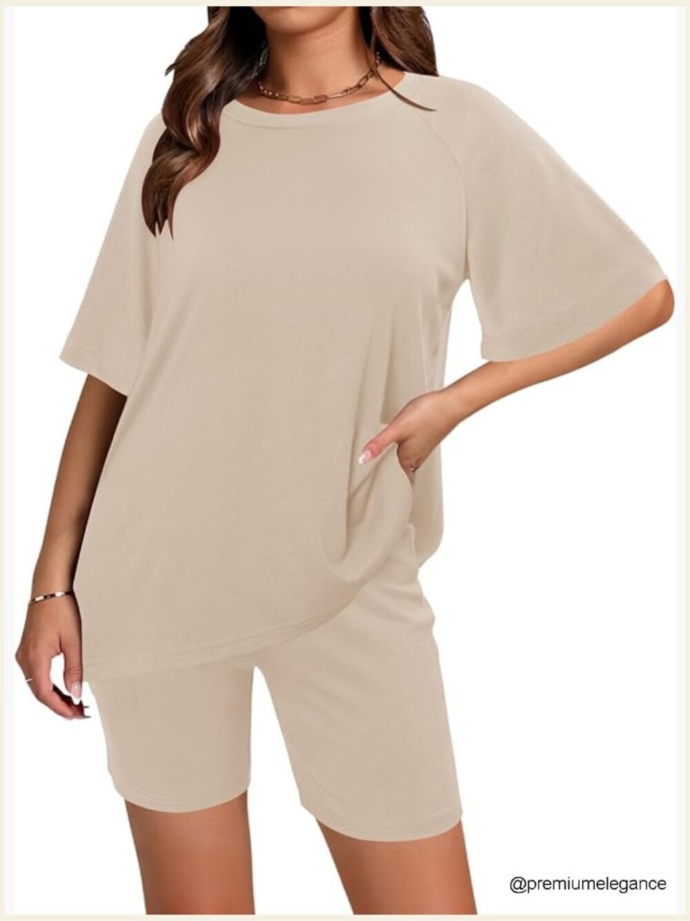 Women's 2 Piece Lounge Set with Biker Shorts and Oversized Tee